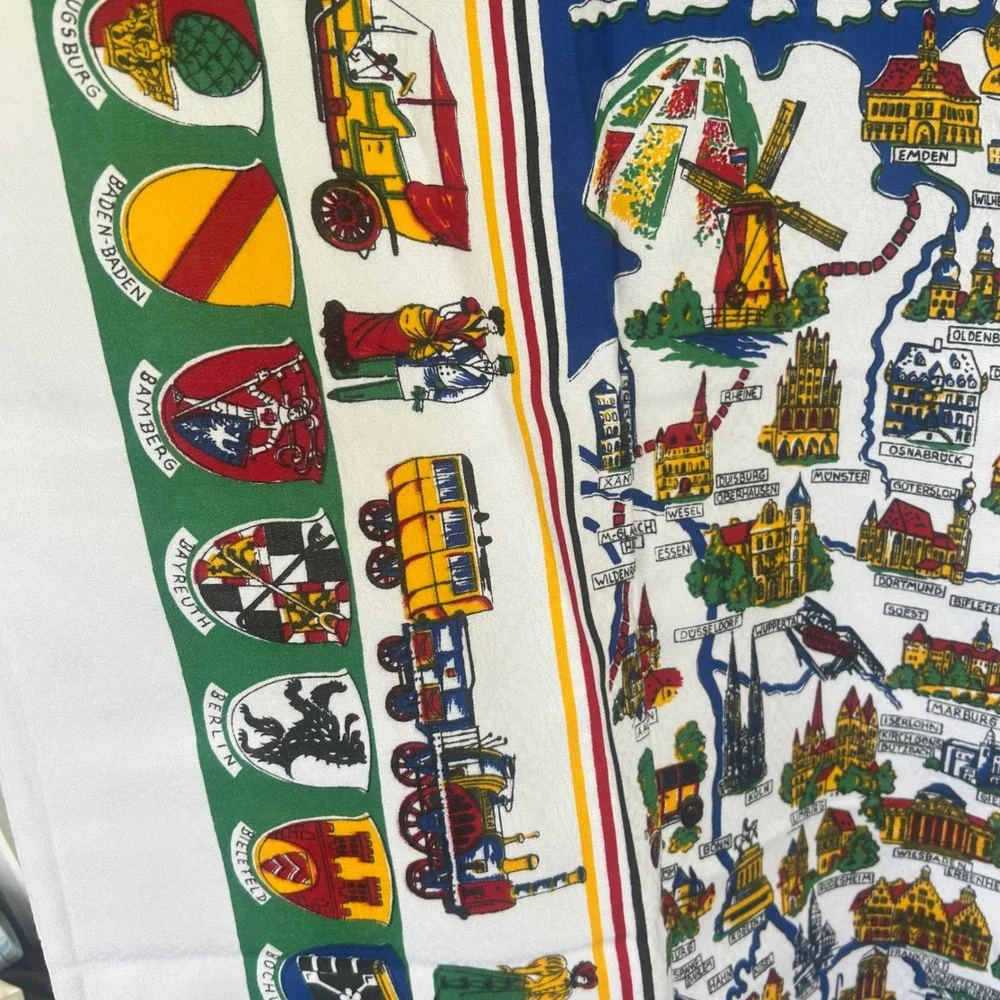 Regina Tablecloth Souvenir Germany Map 130x160 Rayon Vintage Cottagecore Retro
